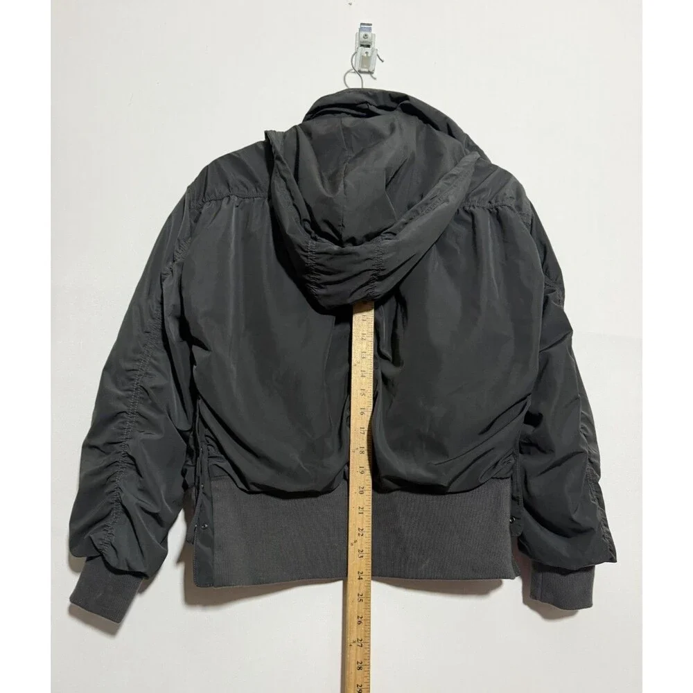 Athleta Jetset Bomber Jacket Womens Small Black Full Zip Hidden Hood
